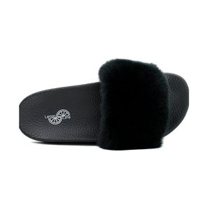 LIKE NEW sz9 black Lemon n Lime fluffy faux fur slides